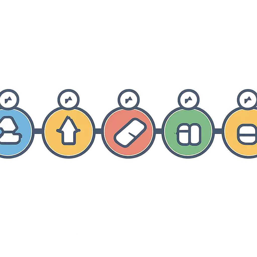 Five numbered circular icons connected by arrows in a horizontal flow, Spin Crush steps