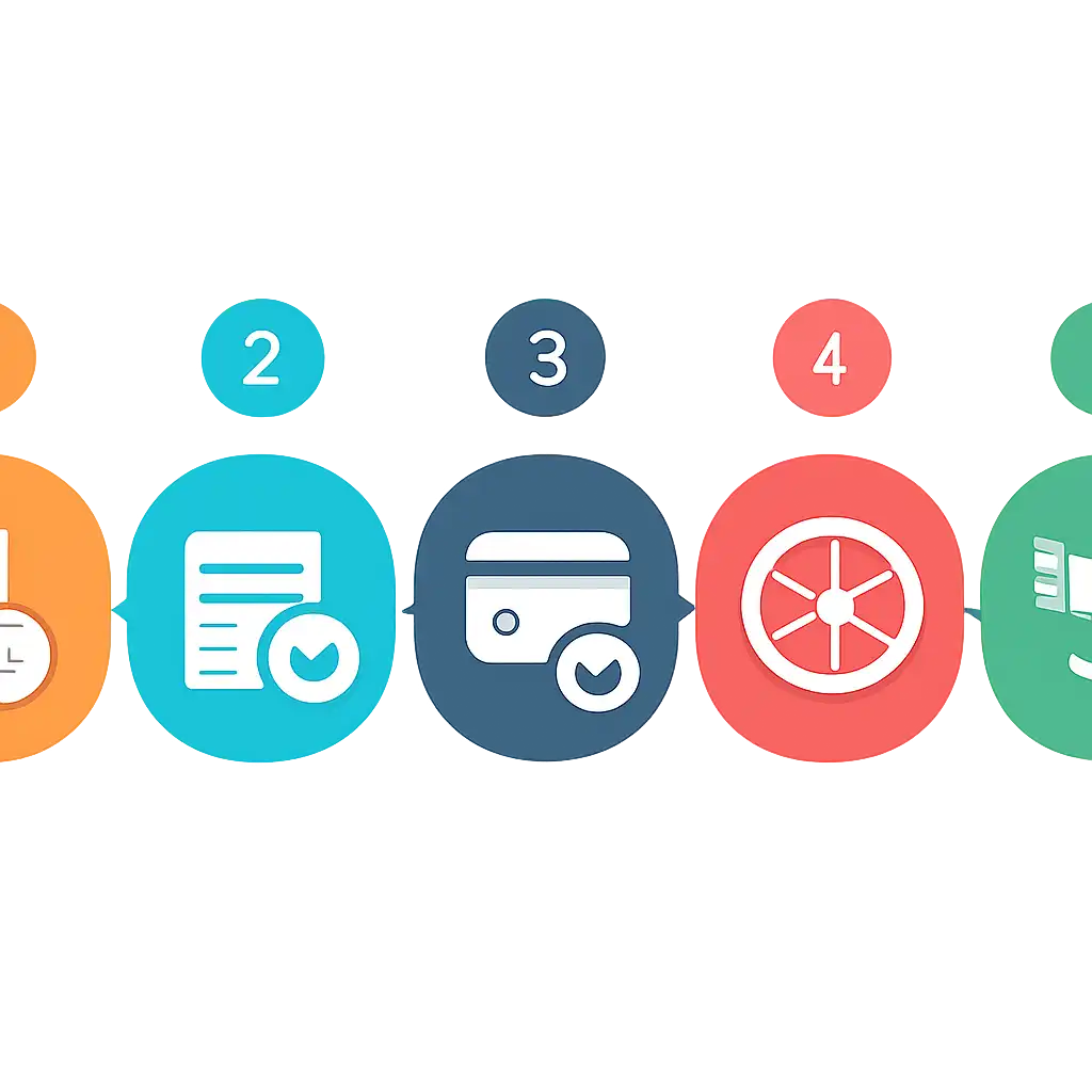 Five numbered circular icons connected by arrows in a horizontal flow, Getting Started With rush game steps, Spin Crush