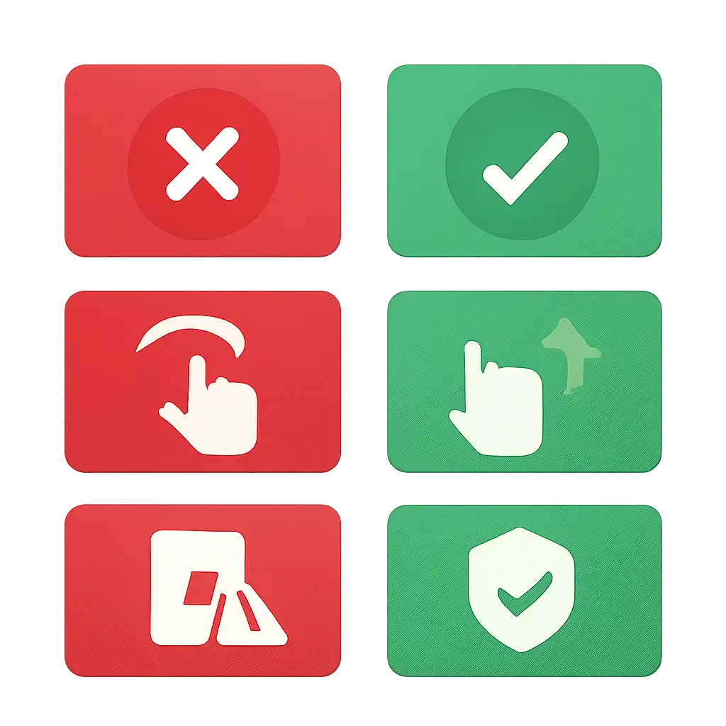 Infographic comparing options using coloured bars and, Common Mistakes and Safety, Spin Crush