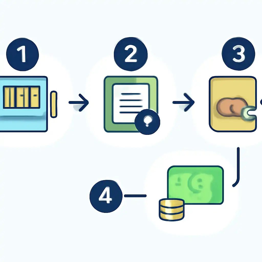 Annotated step diagram: payout timings process with numbered callouts, Spin Crush
