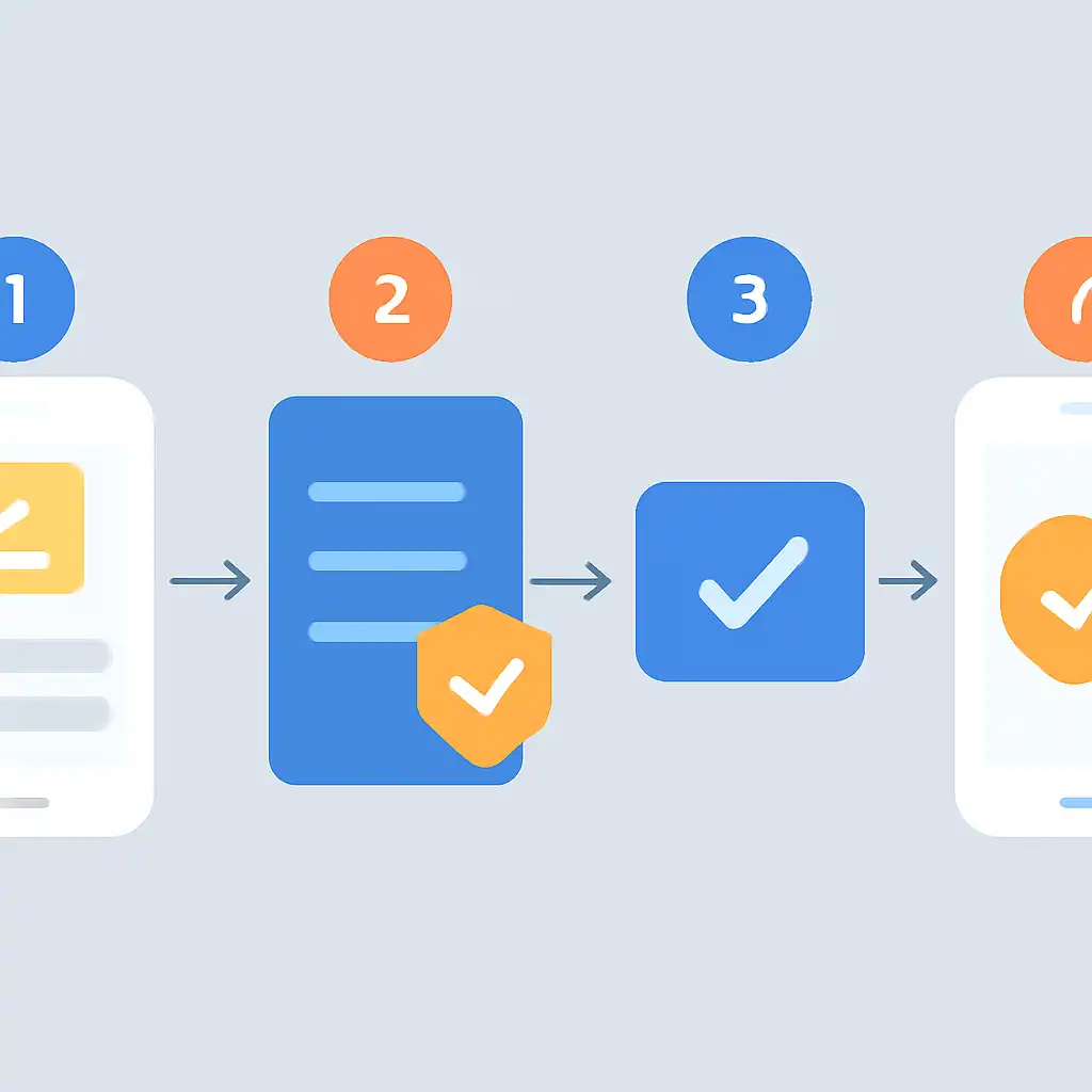 Annotated step diagram: creating an account process with numbered callouts, Spin Crush