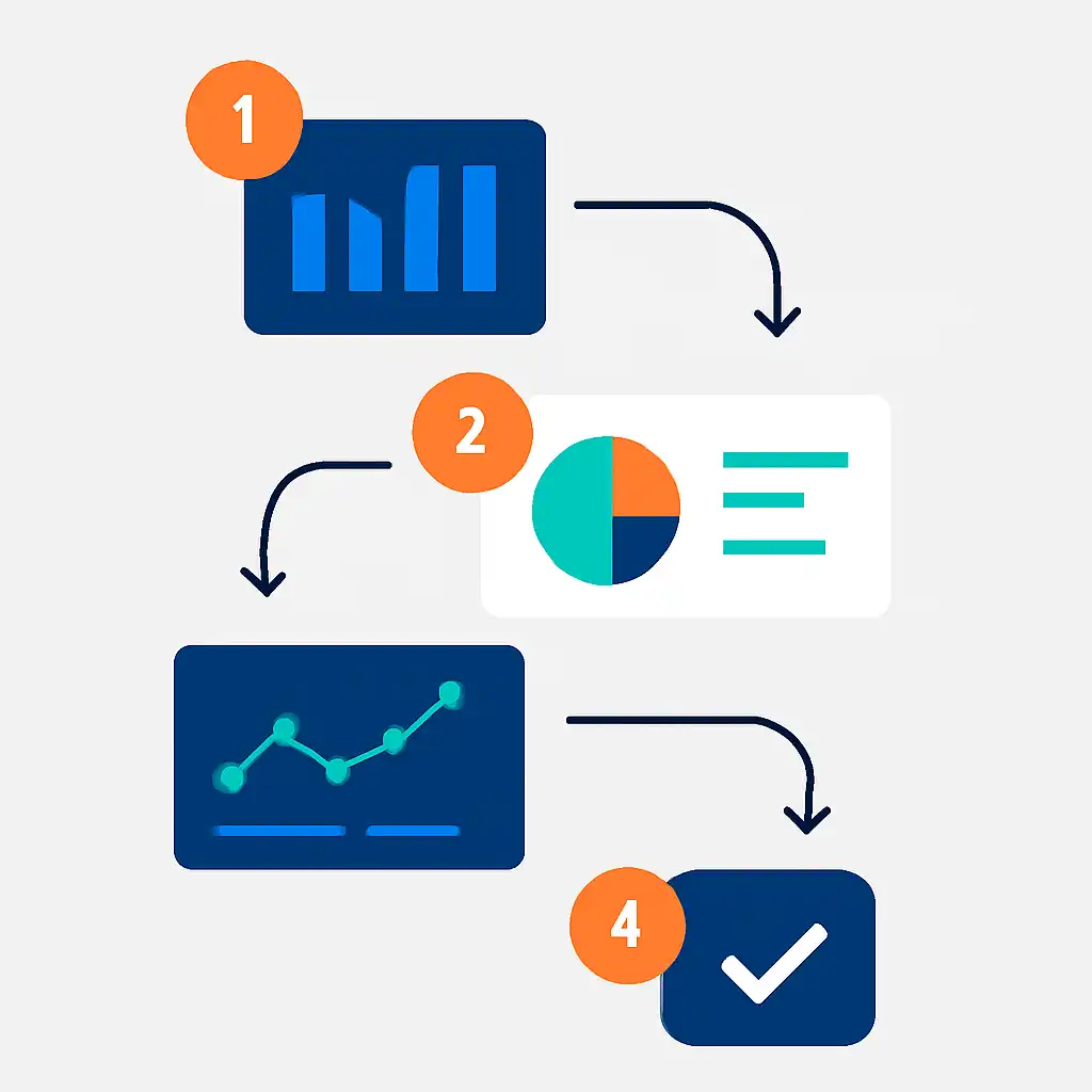 Annotated step diagram: past result charts process with numbered callouts, Spin Crush