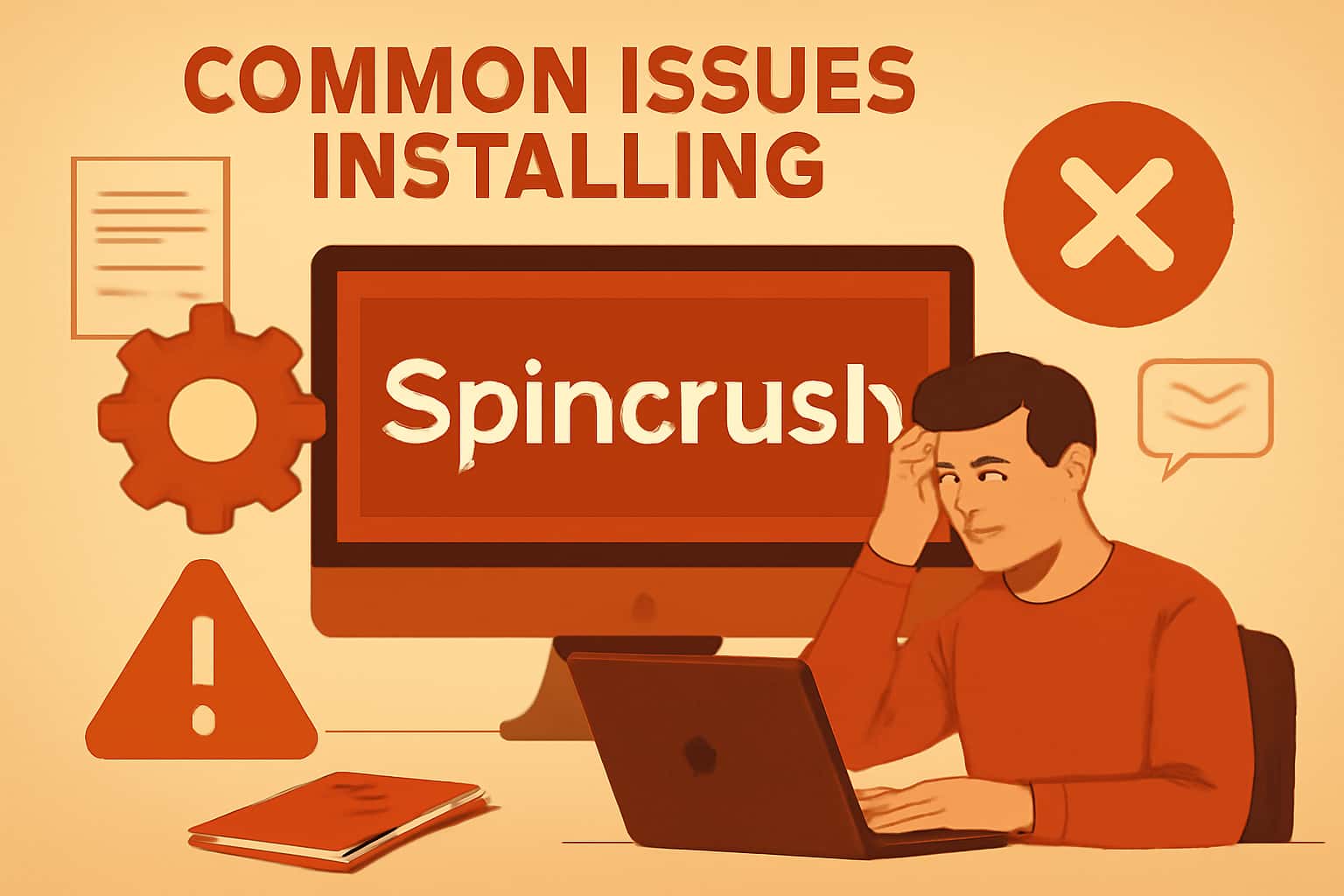 Informational scene depicting common issues encountered during installing the Spincrush application.