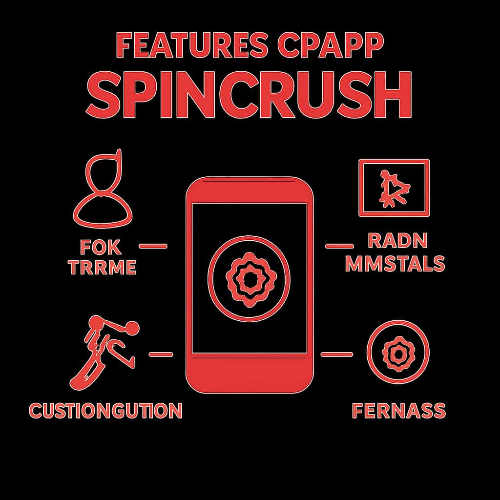An informative diagram explaining the features of the Spincrush app.