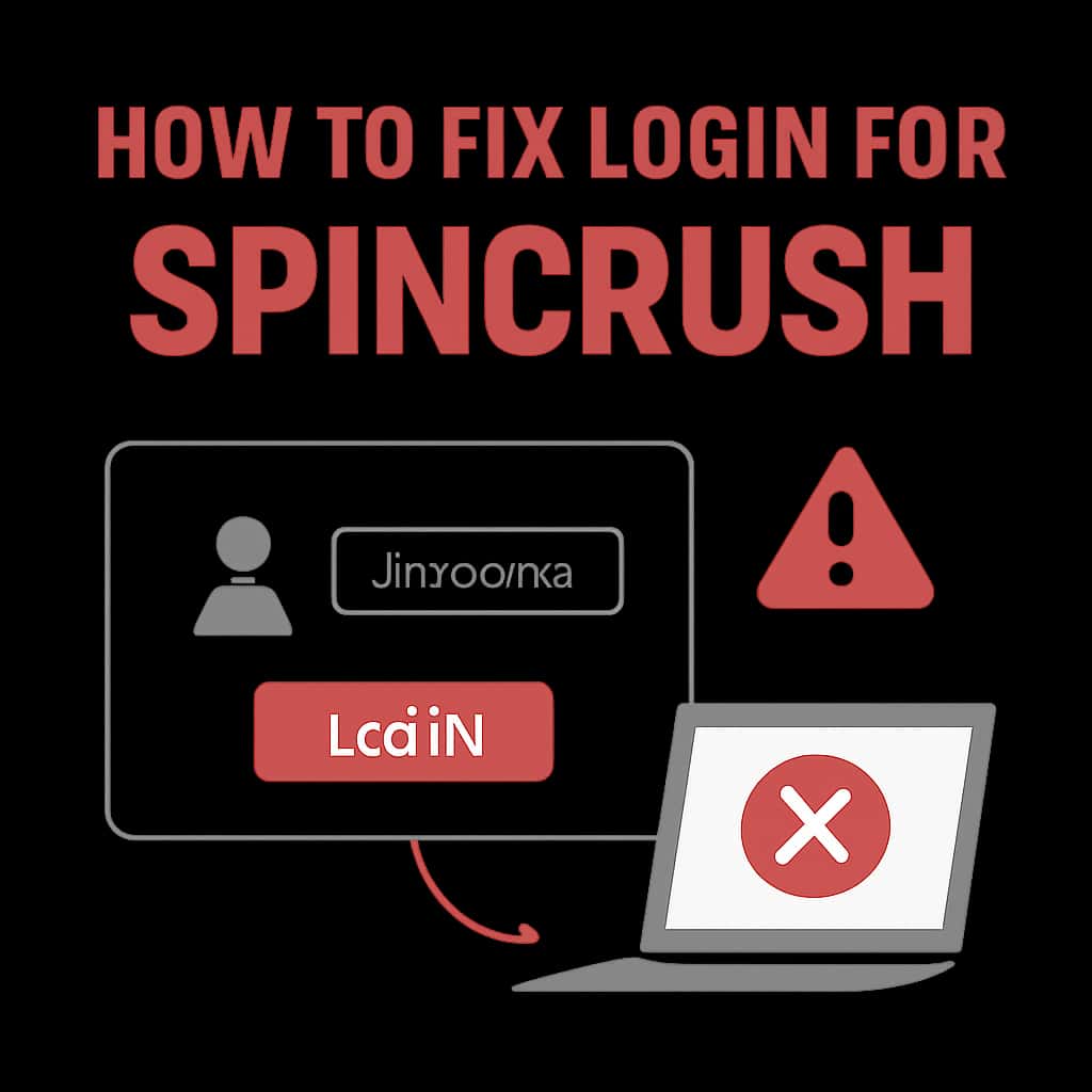 An educational diagram summarizing the steps to resolve Spincrush login problems.
