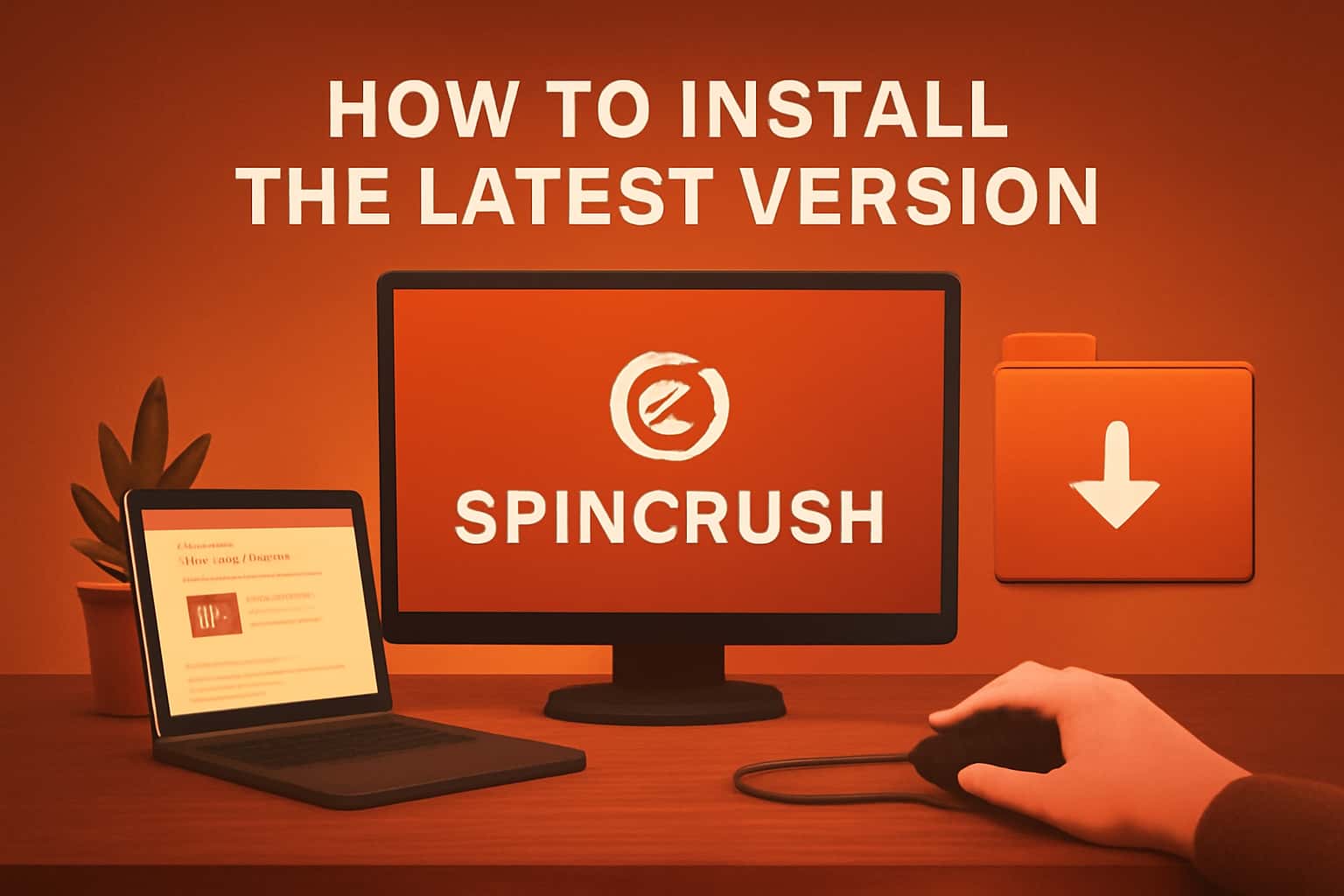 An informative scene illustrating the installation process for the latest version of Spincrush.