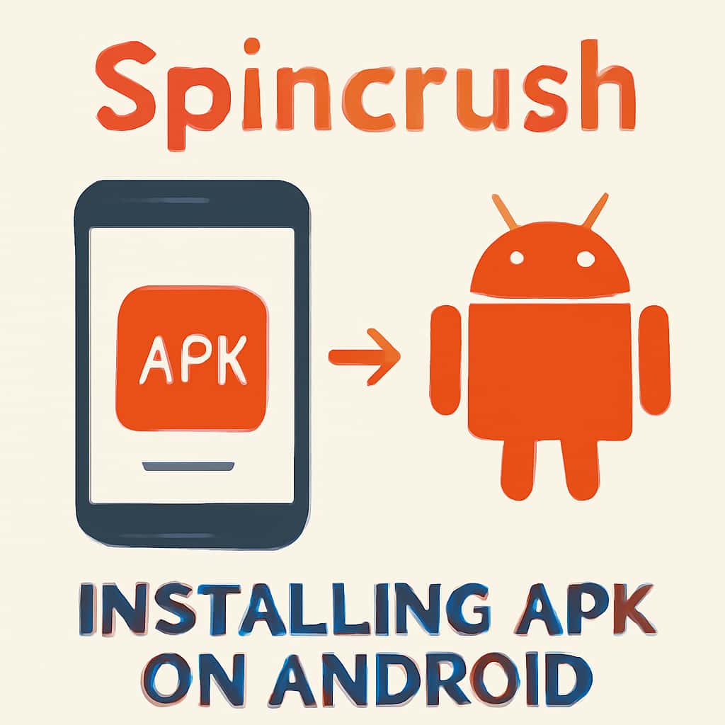 Illustration detailing the installation steps for the Spincrush APK on Android.