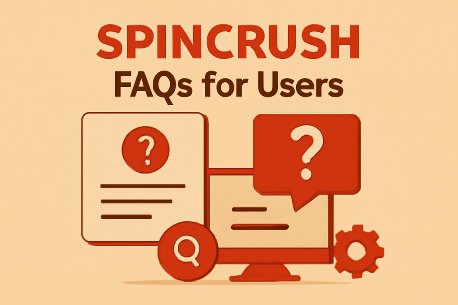 Informational scene about FAQs for Spincrush Users with technology themes.