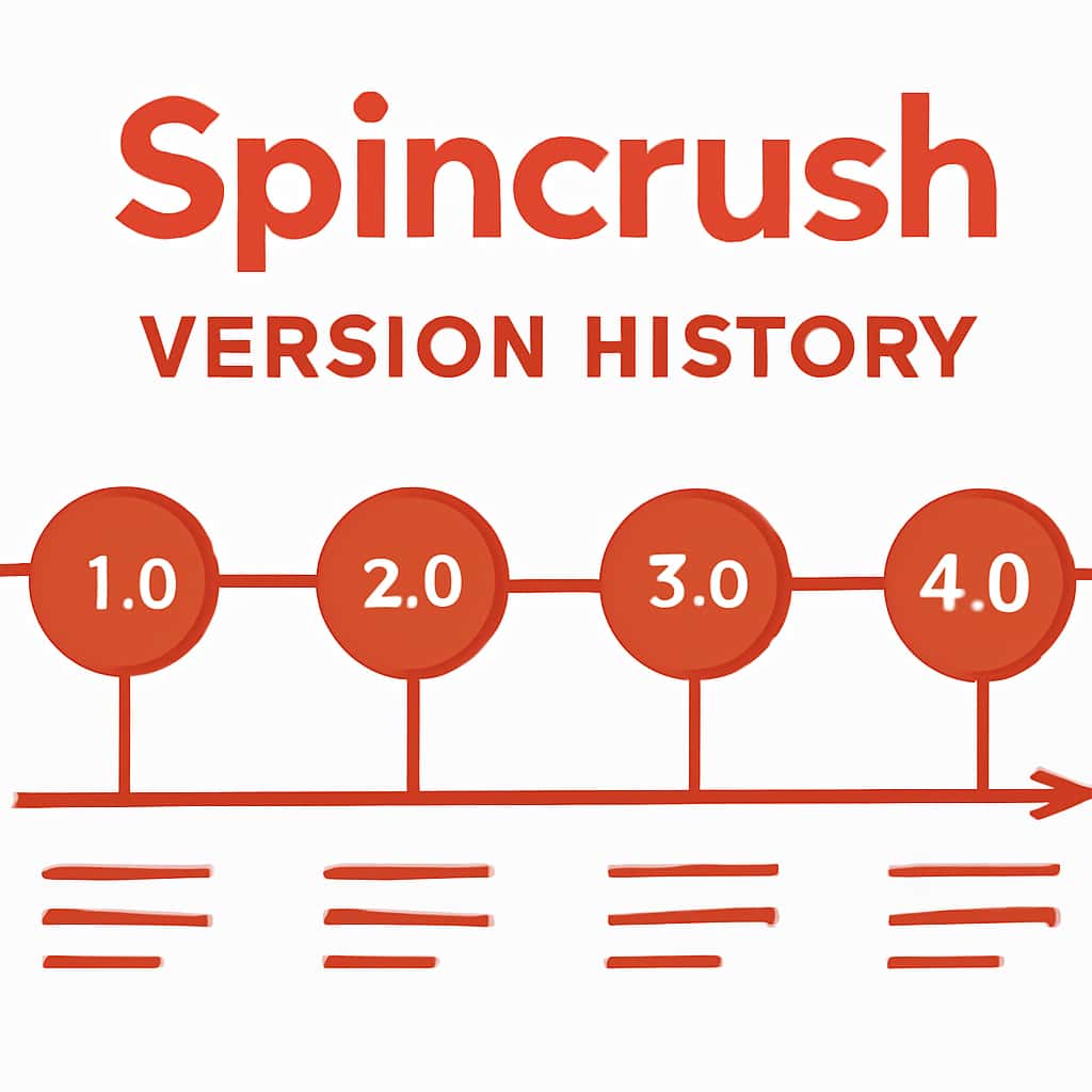 An educational diagram visualizing the key elements of the Spincrush Version History.